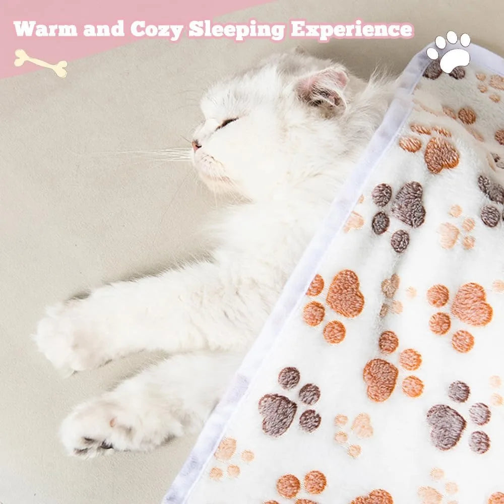 12 Pack Fleece Dog Blankets Paw Print Soft Washable