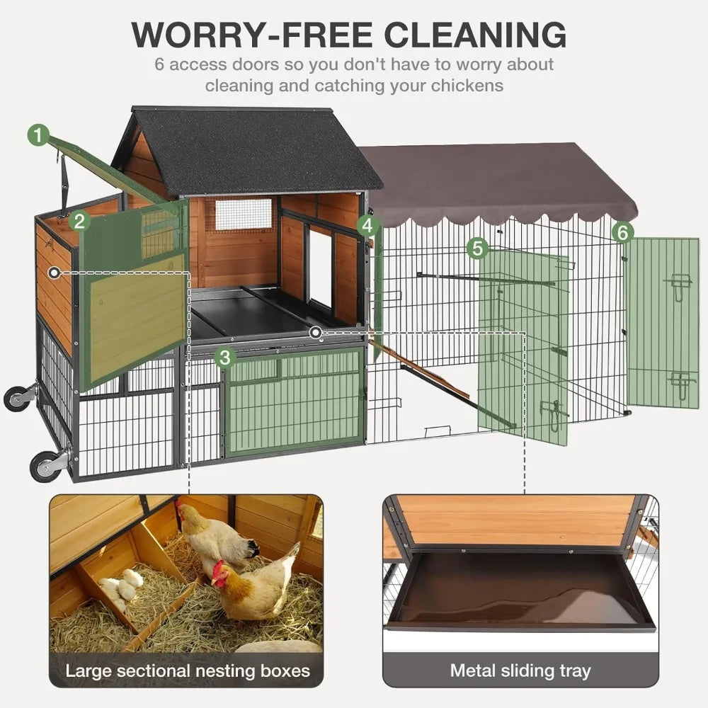 Tangxu Outdoor Chicken Coop With Wheels Nesting Box