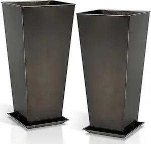 Worth Garden Glazed Metal Planter Set of Two Square Pots