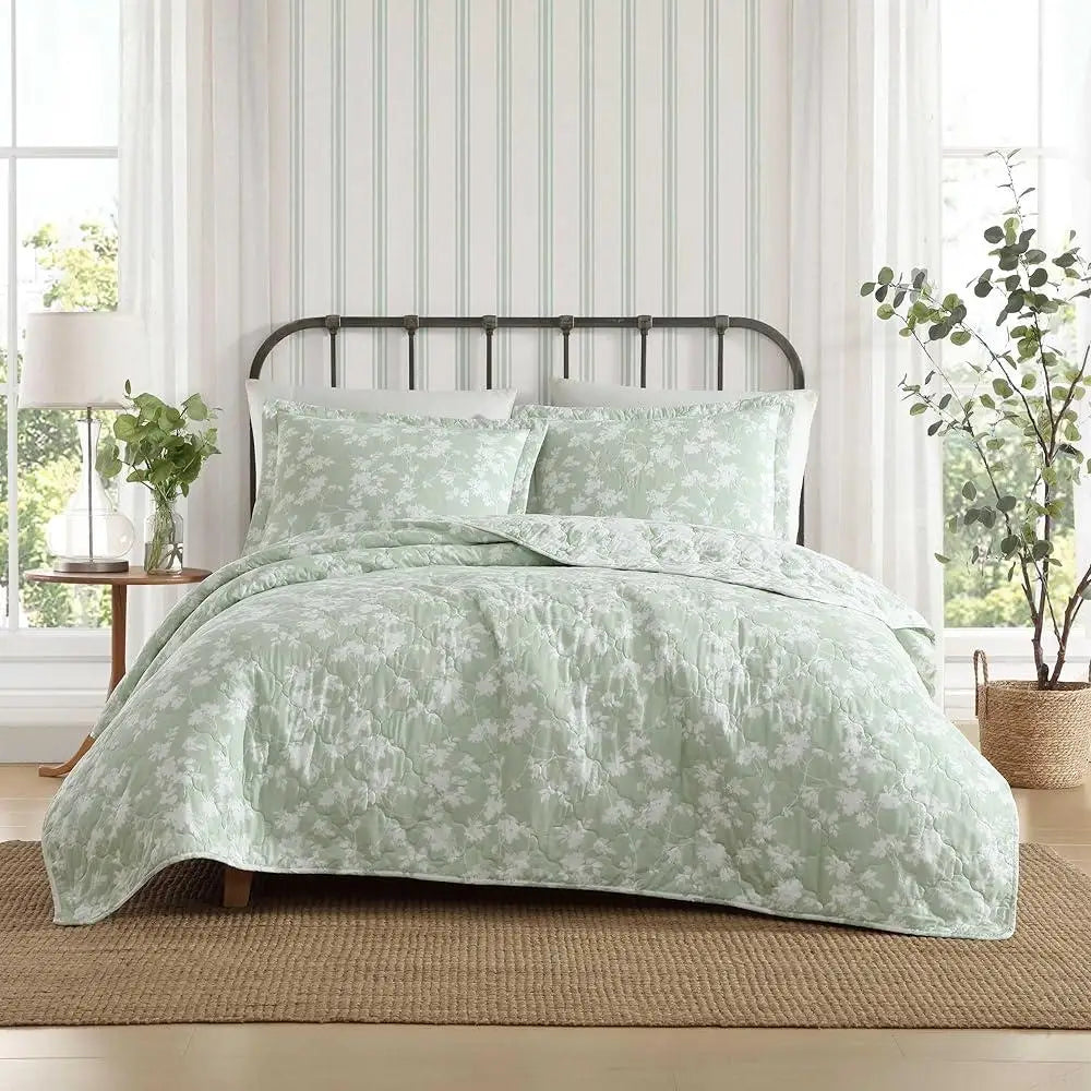 DUTRIEUX Cotton Quilt Set With Shams Floral Design Decor