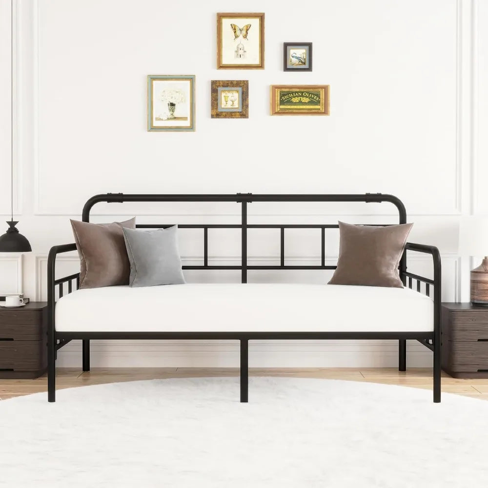 Modern Bed Frame With Steel Slats Support No Box Spring