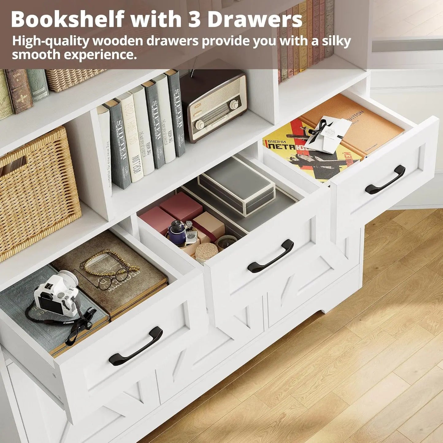 XMSJ Bookshelf With Doors And Drawers Six Tier Cabinet