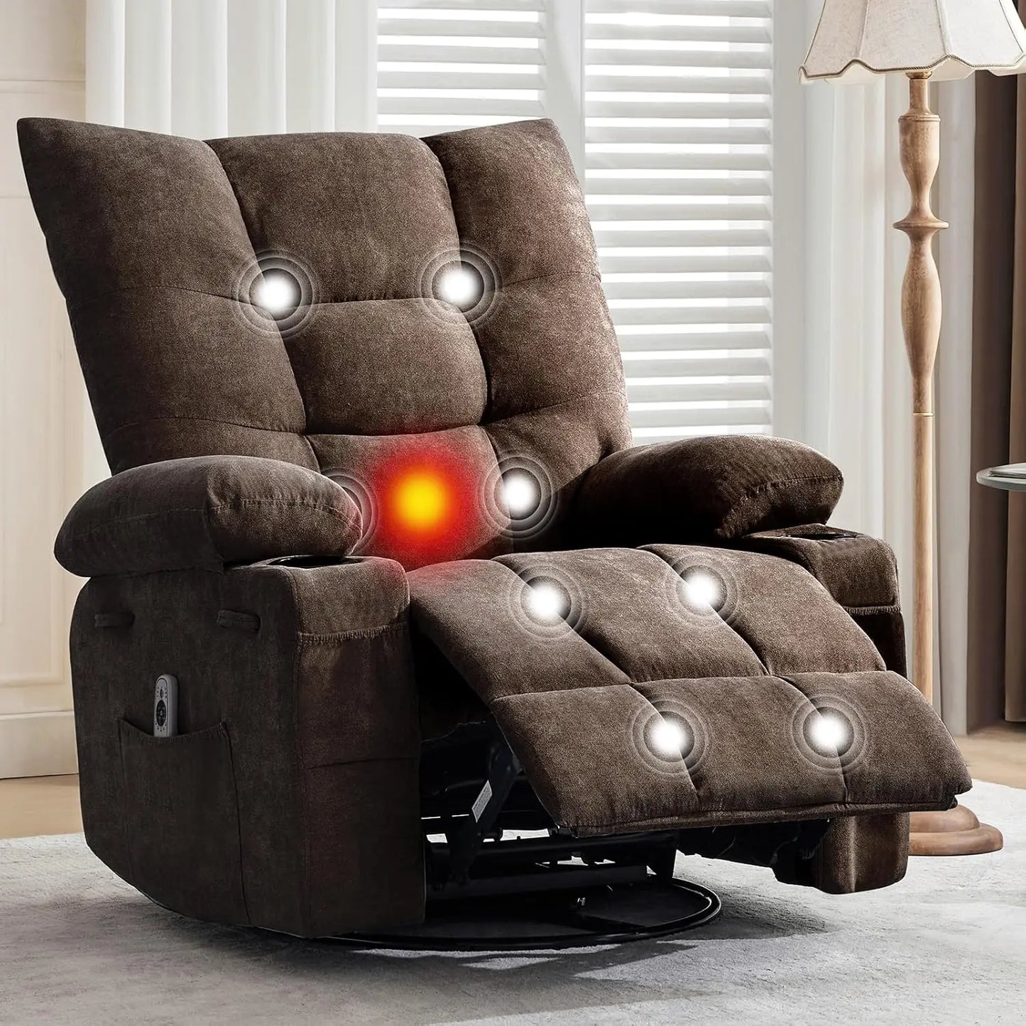 OEING Swivel Rocker Recliner Chair With Massage And Heat