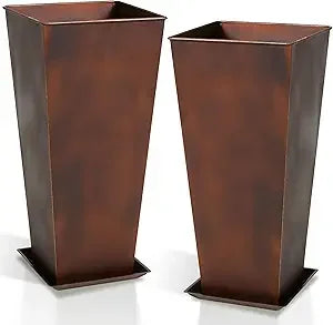 Worth Garden Glazed Metal Planter Set of Two Square Pots