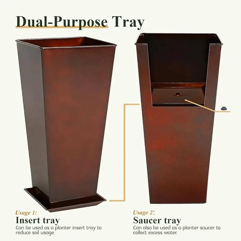 Worth Garden Glazed Metal Planter Set of Two Square Pots