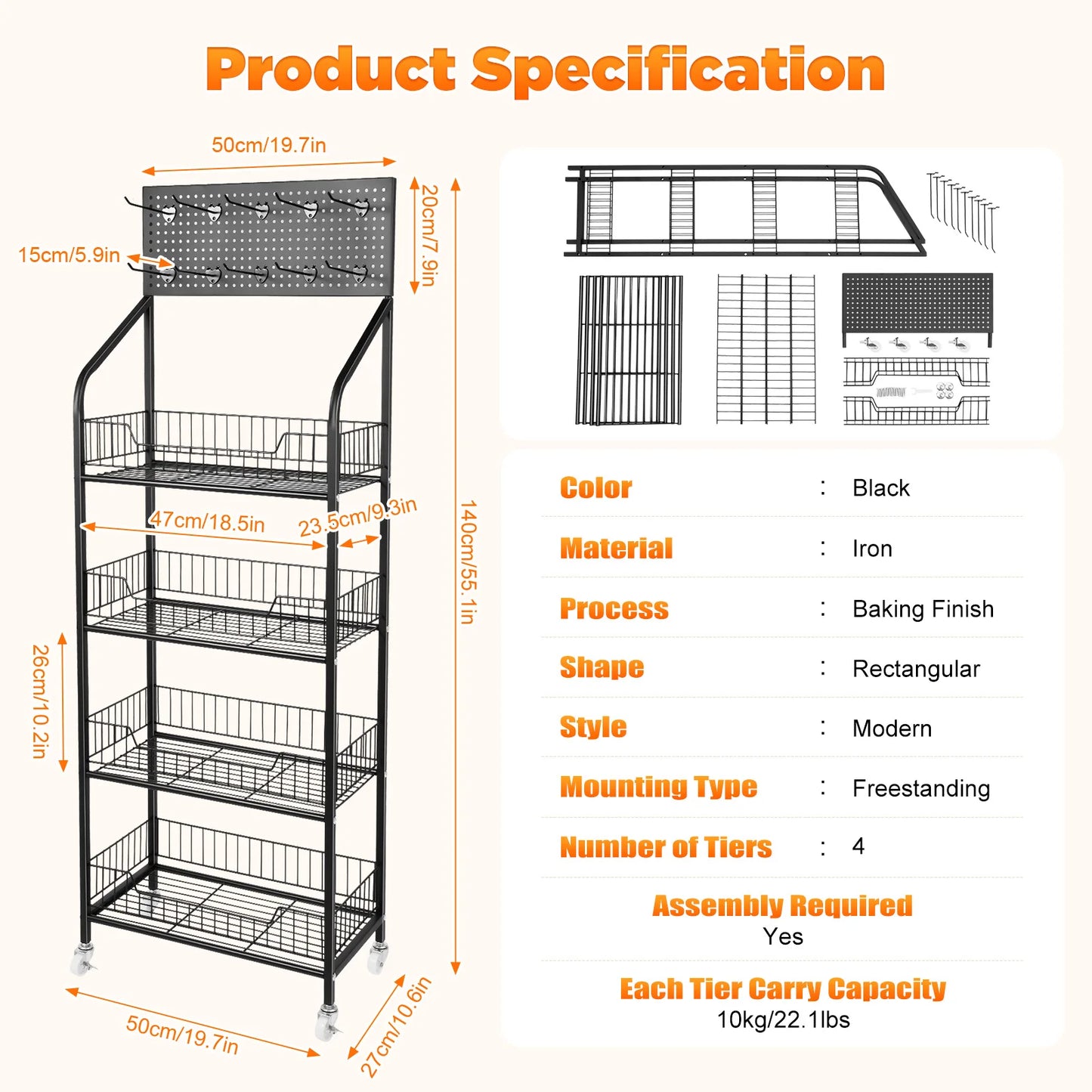 4 Tier Display Snack Rack With Universal Wheels Metal Stand