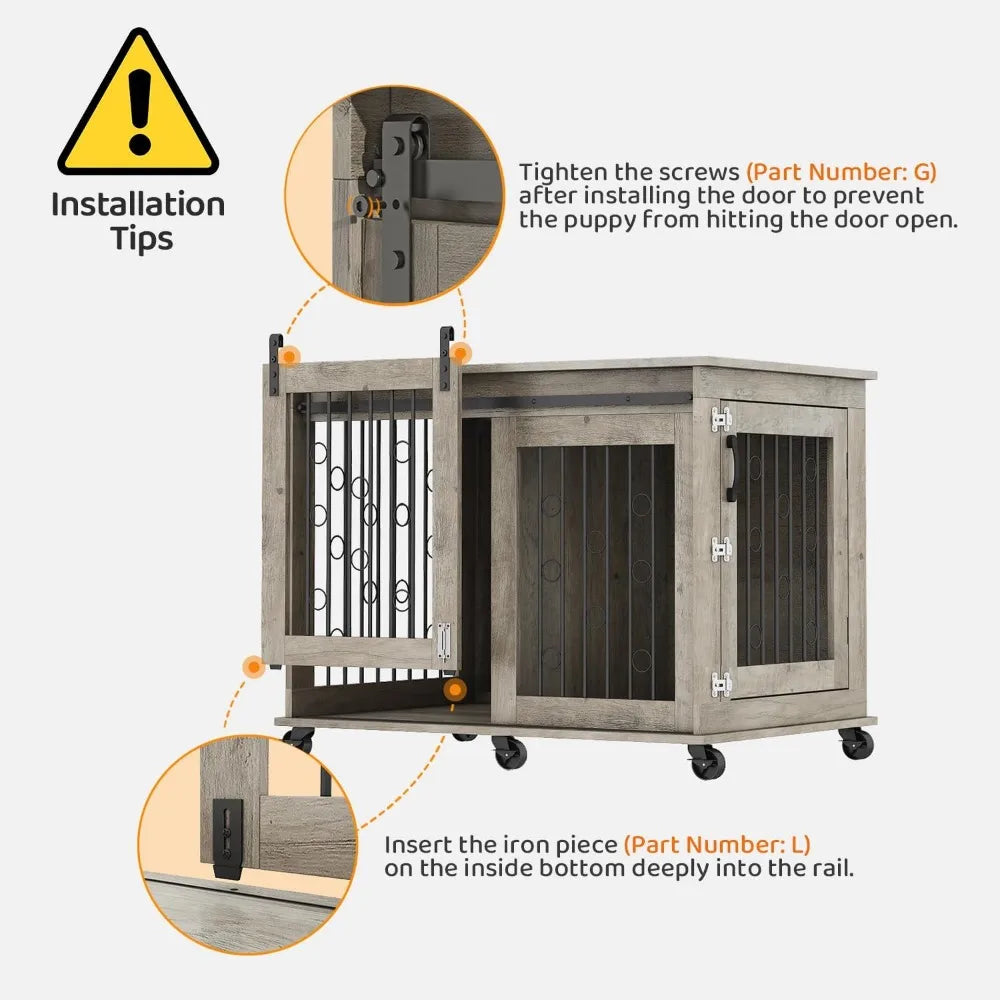 Hign-concerned Dog Crate Furniture Wooden Kennel Barn Door