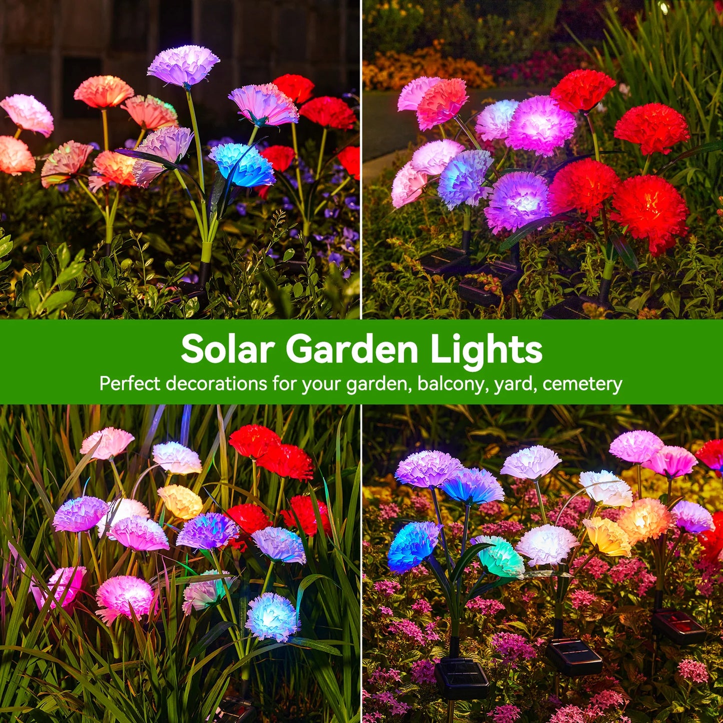 KPSTEK Solar Flower Lights 4 Pack Realistic Outdoor Garden Decor