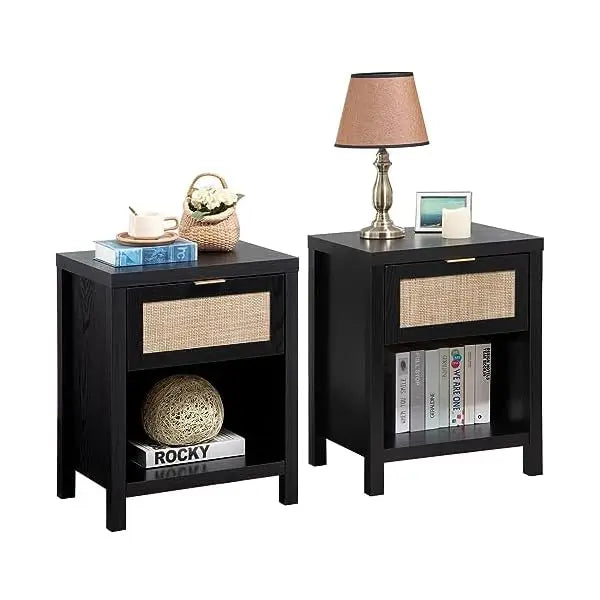 Frame Nightstand Set Of 2 With Drawer And Storage Shelf