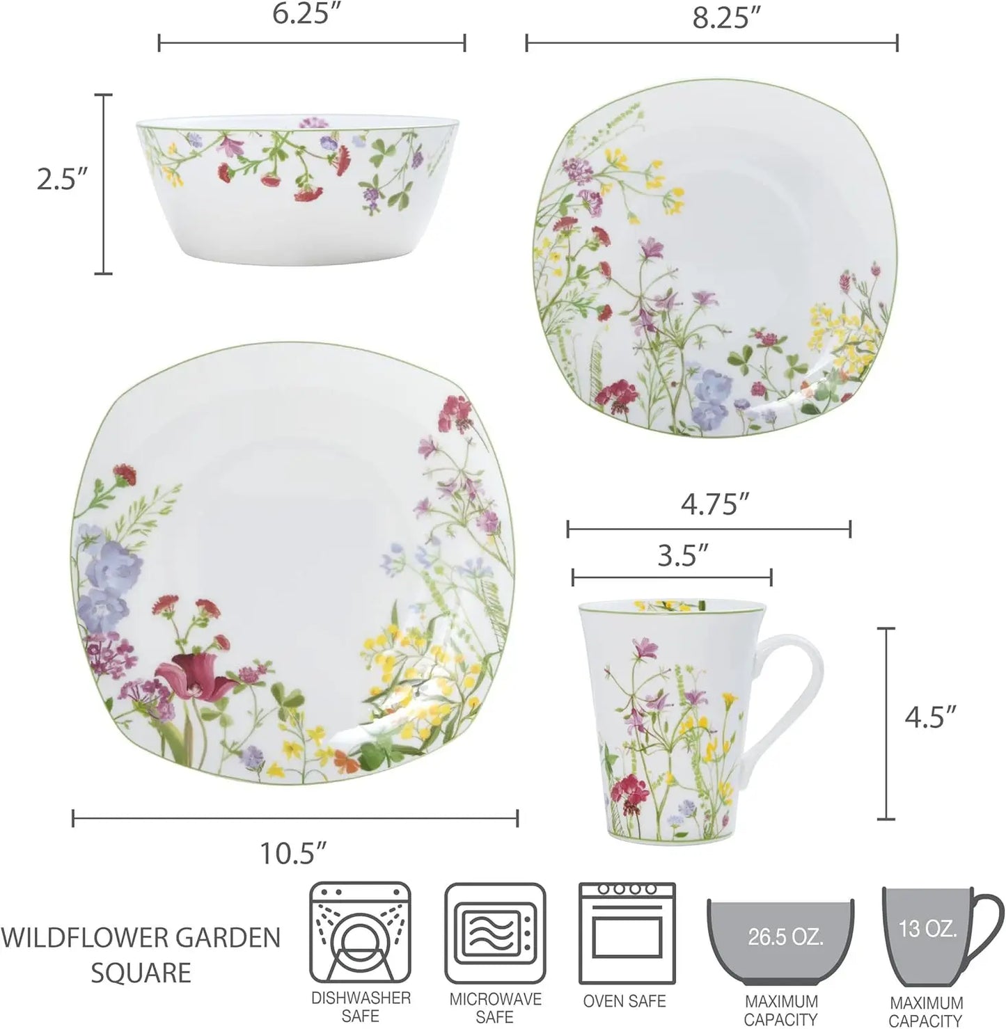 LIEI Wildflower Garden 16-Piece Dinnerware Set Service for 4
