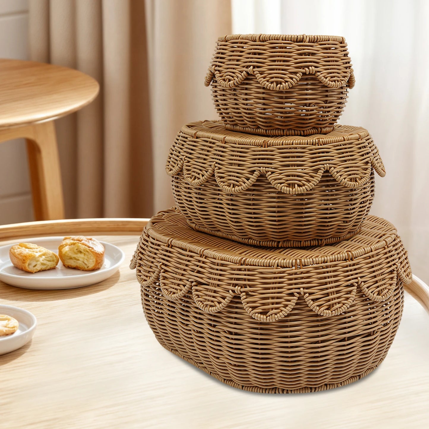 Bymaocar Woven Storage Baskets With Lids Decorative Set