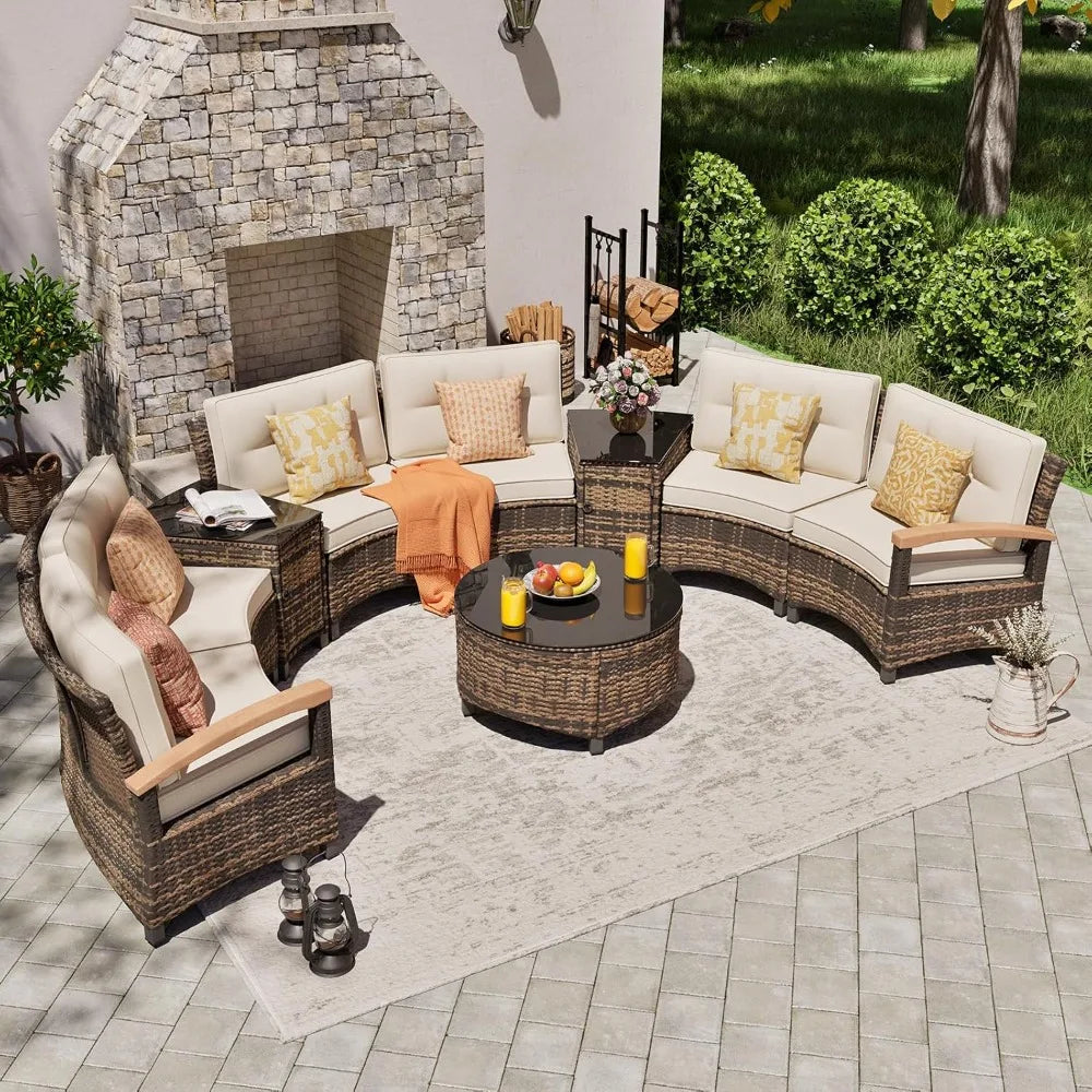 Angduo Outdoor 9 Piece Patio Furniture Set Half Moon