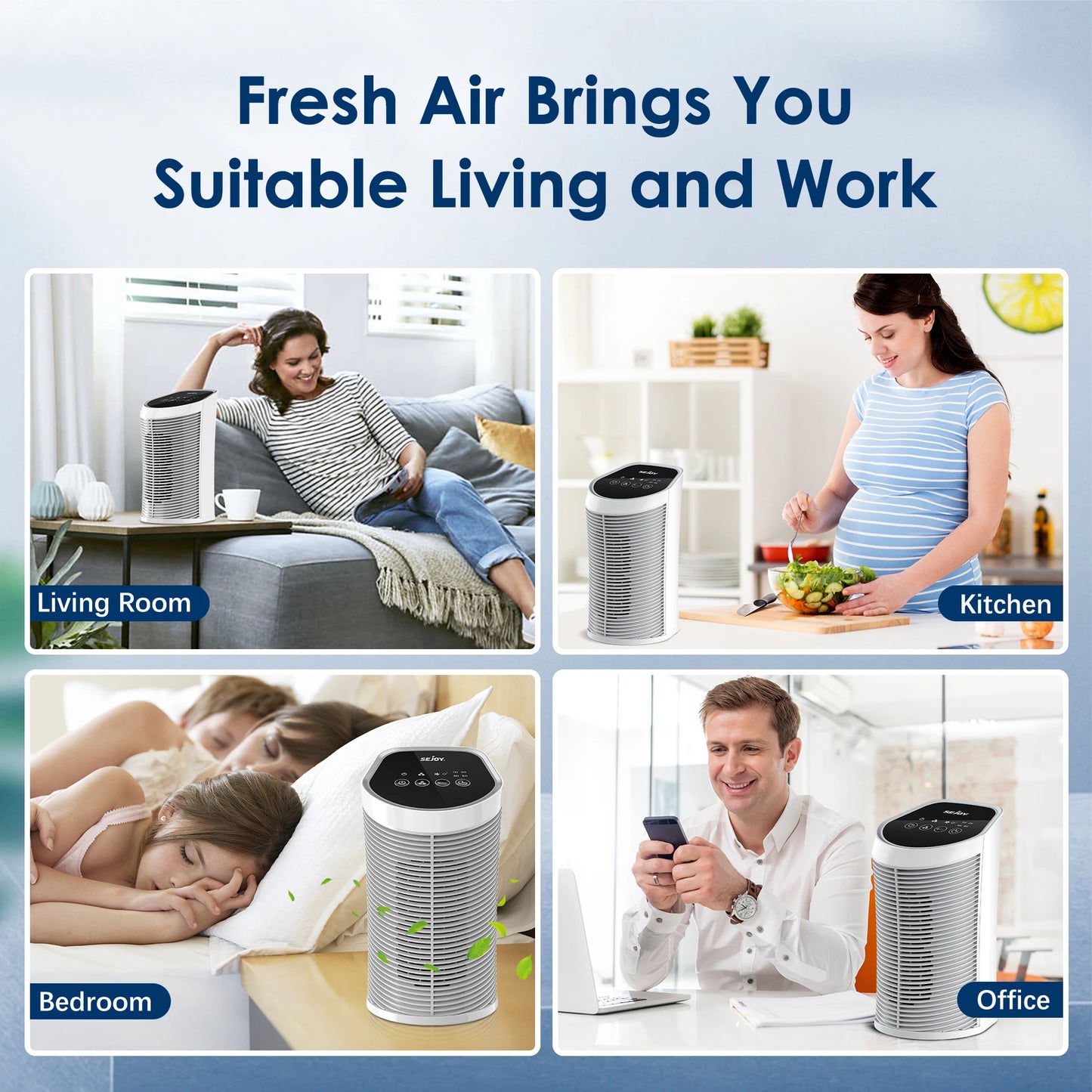Sejoy Air Purifier With HEPA Filter Ionizer Quiet 3 Speeds