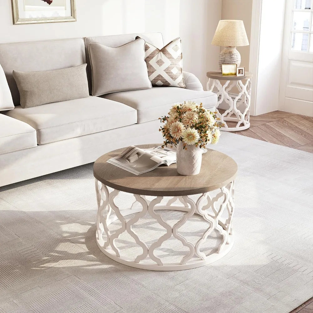 Hign-concerned Boho French Country Round Coffee Table