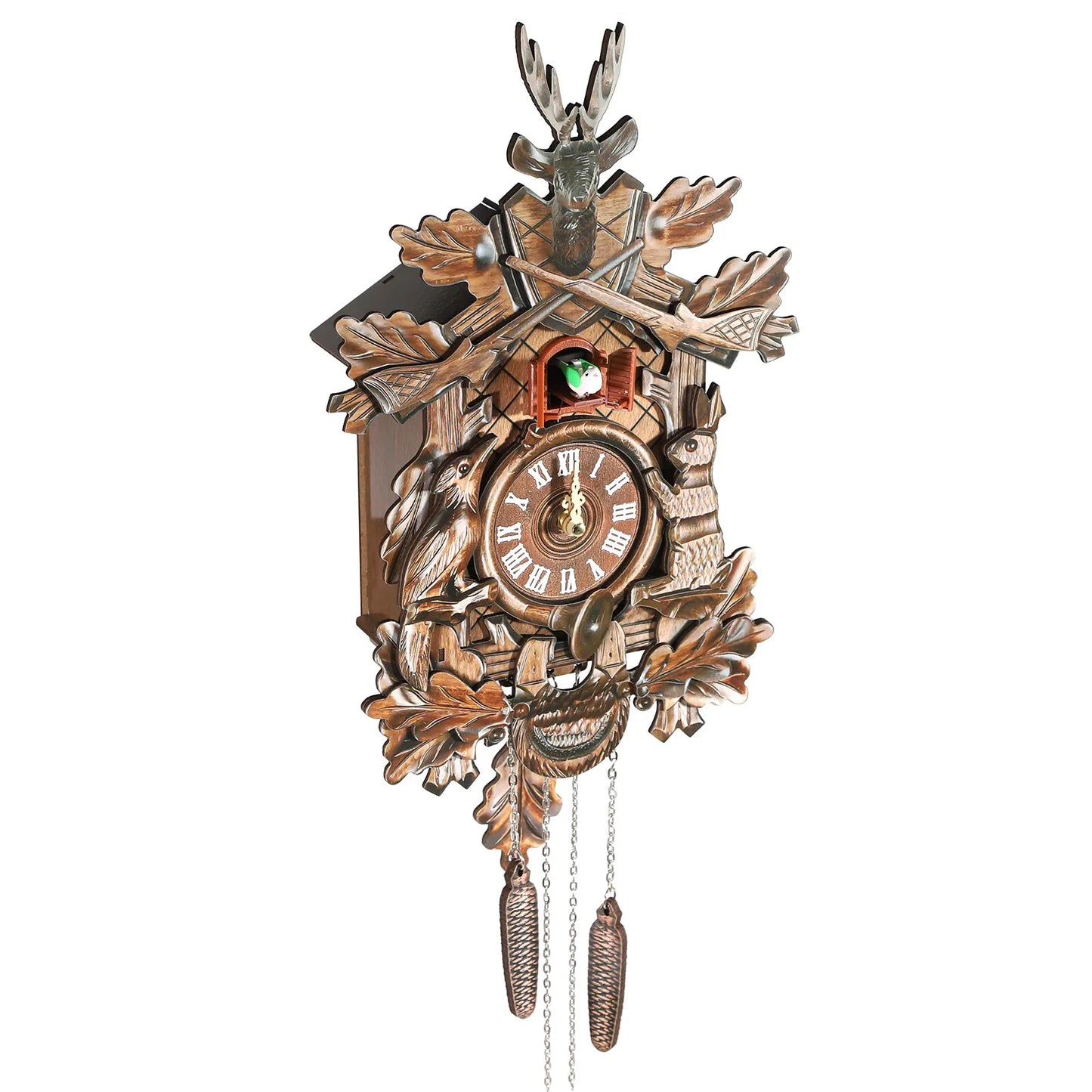 Hign Concerned Wooden Hunter Wall Clock German Black Forest