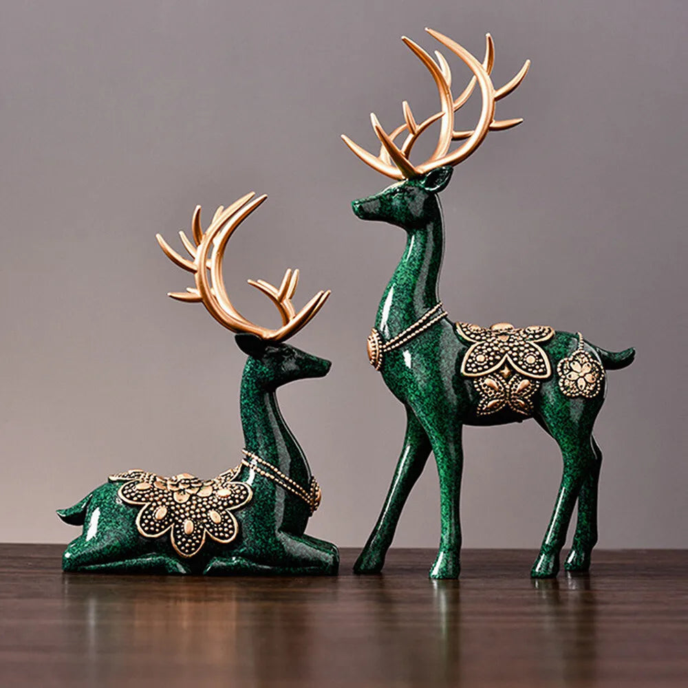 Hign Concerned Deer Tabletop Statue Figurine Reindeer Decor