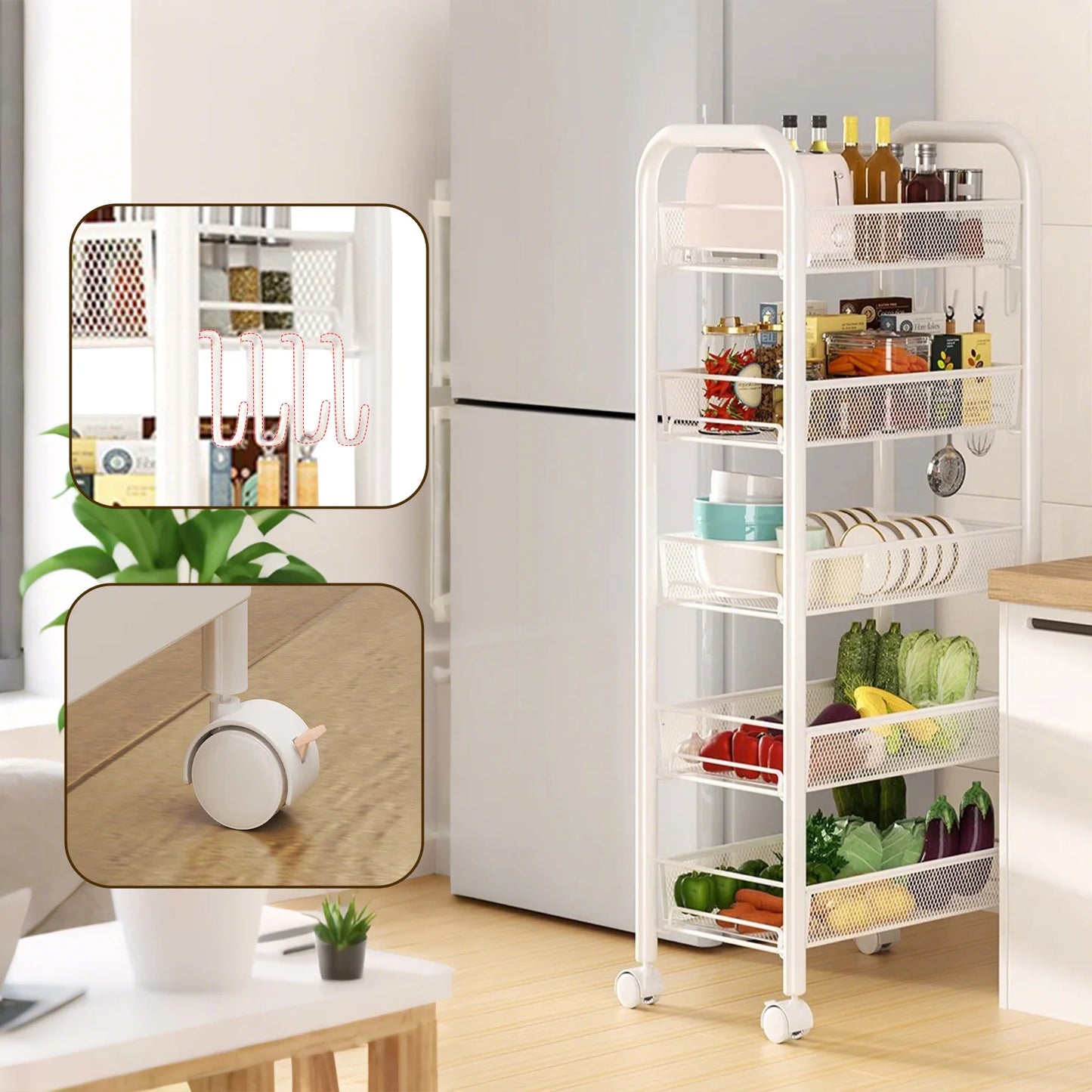 Five Layer Metal Kitchen Rack Floor Standing Storage Trolley