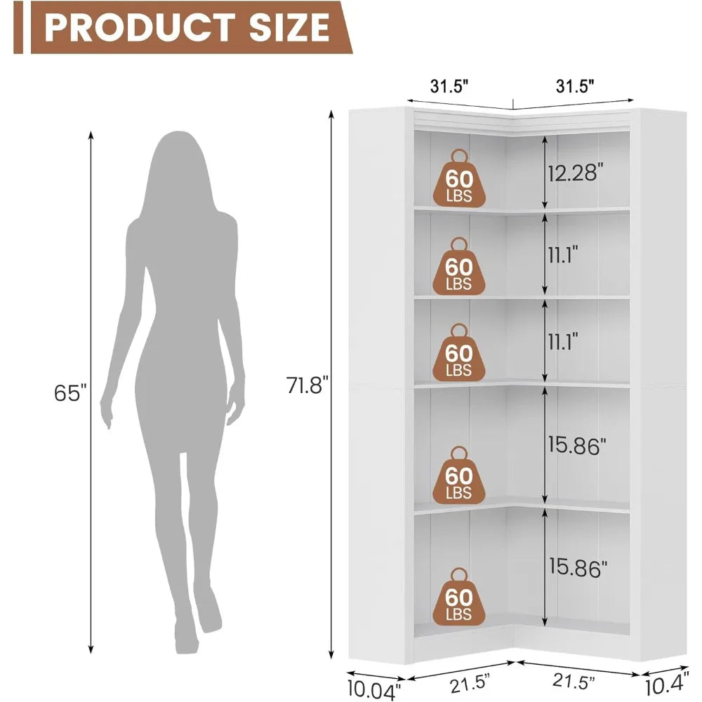 Angduo Corner Bookshelf L Shaped Five Tier Display Shelf