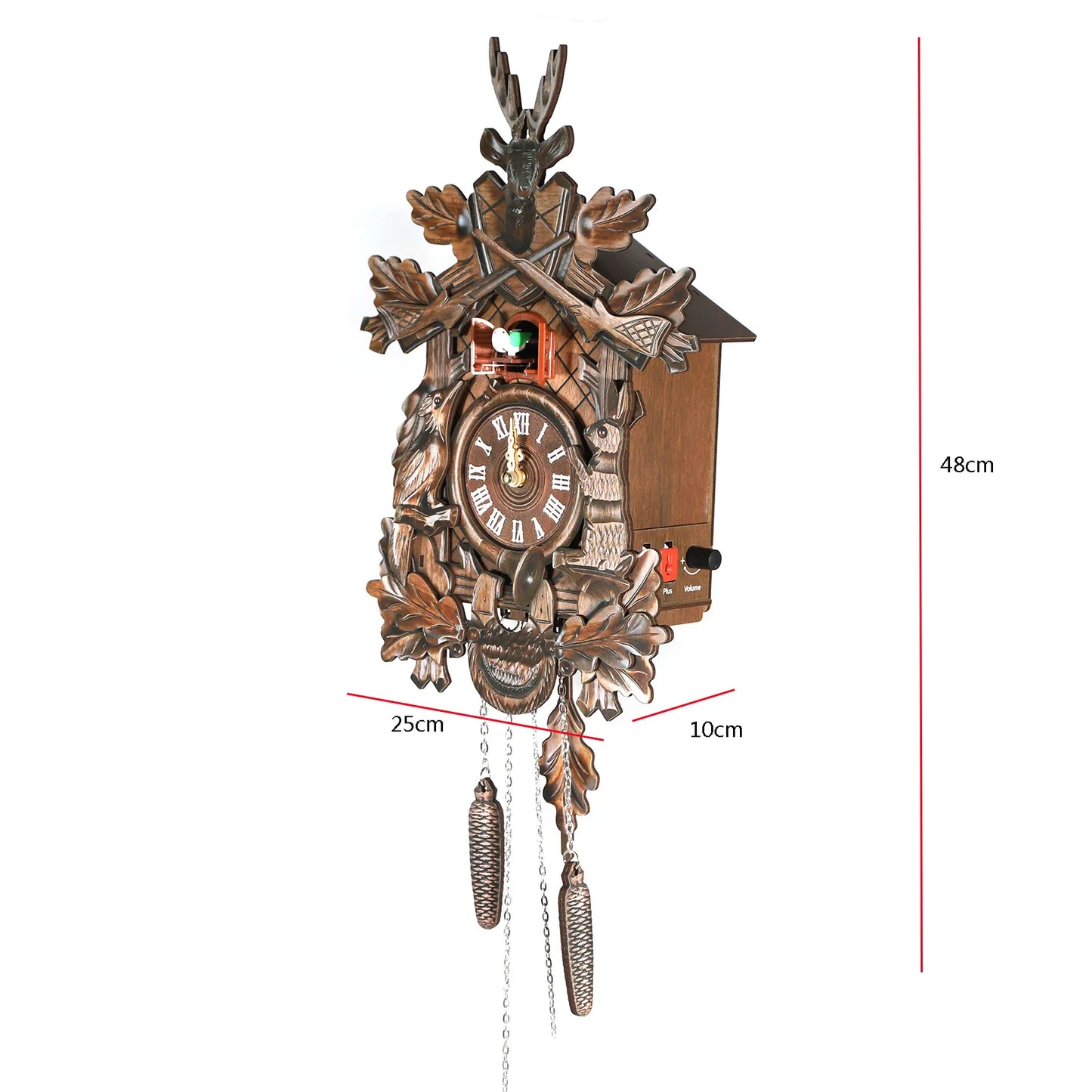 Hign Concerned Wooden Hunter Wall Clock German Black Forest