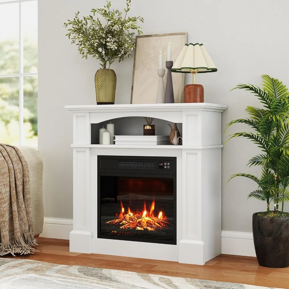 Freestanding Electric Fireplace Mantel And Wood Surround