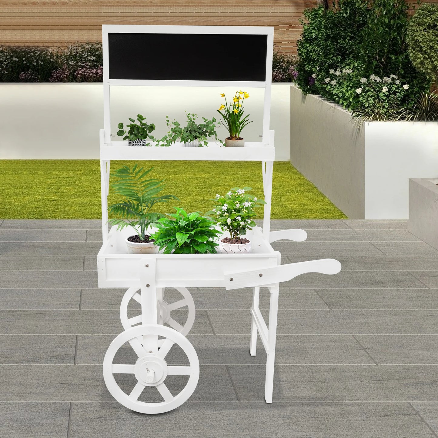 Fir Wood Flower Rack With Blackboard Display Stand For Pots