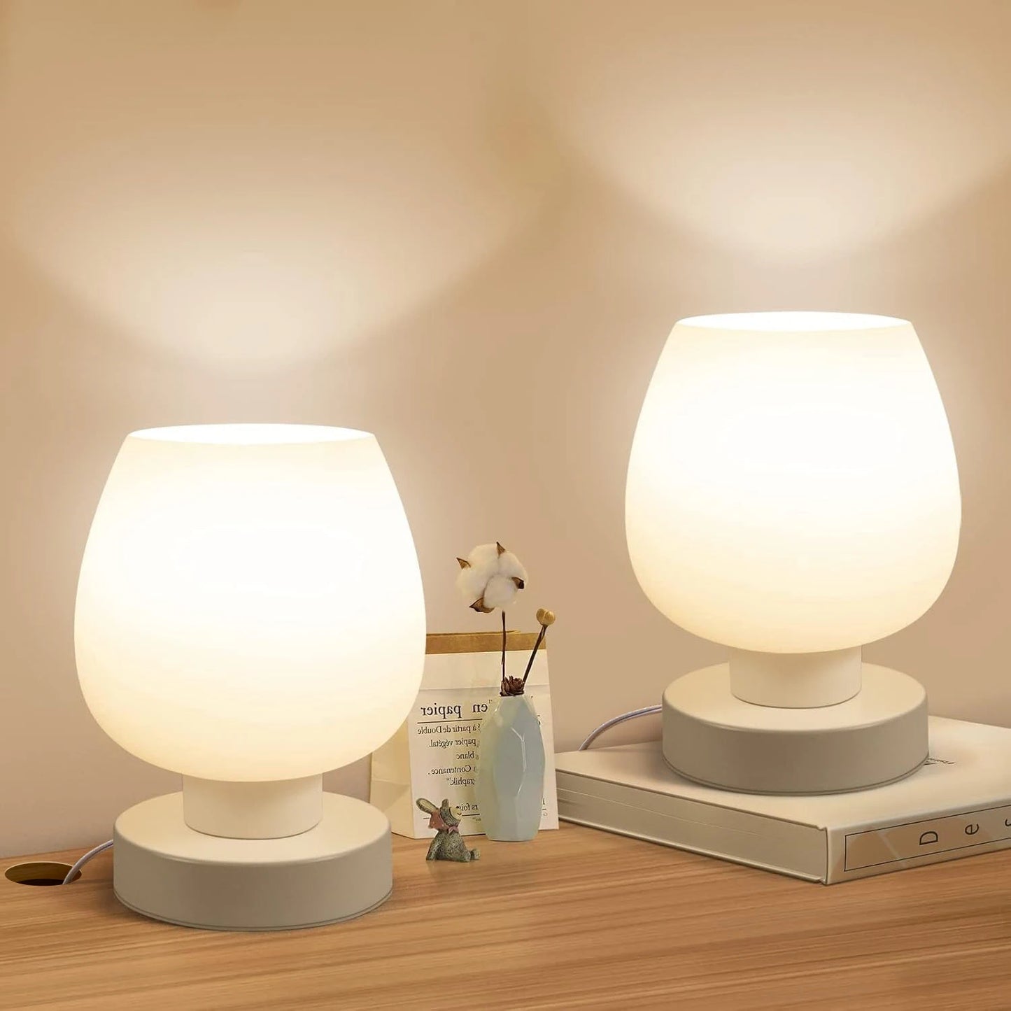 Two Suite Table Lamps Modern Dimmable Frosted Glass Bedside