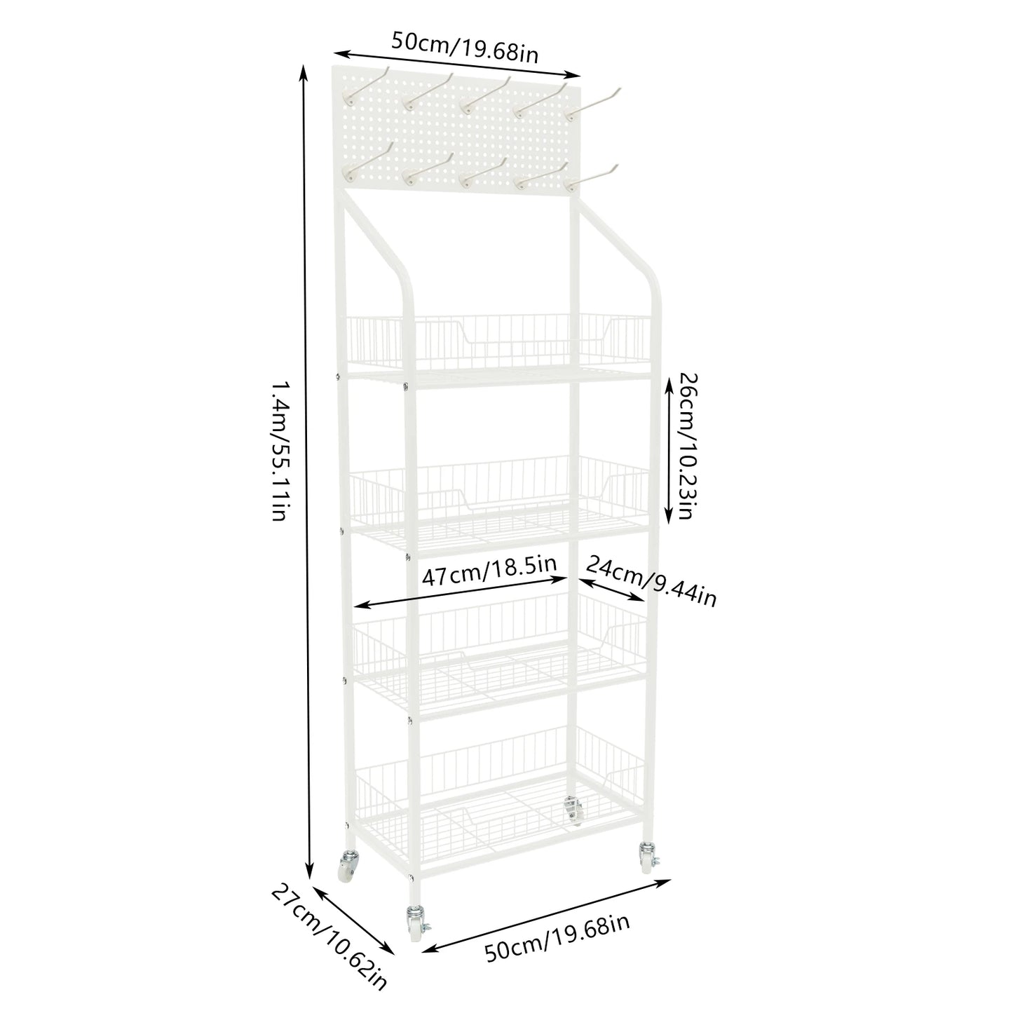 4 Tier Display Snack Rack With Universal Wheels Metal Stand