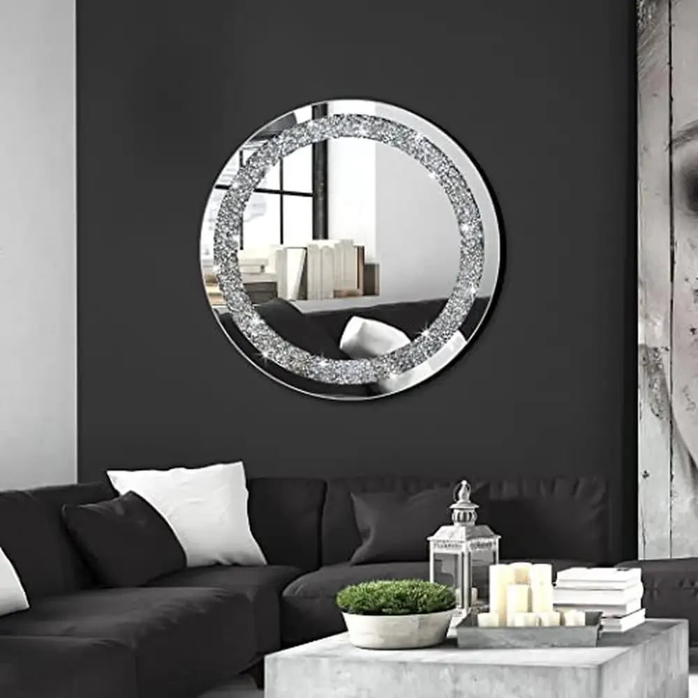 XMSJ Luxury Crystal Crush Diamond Round Wall Mirror