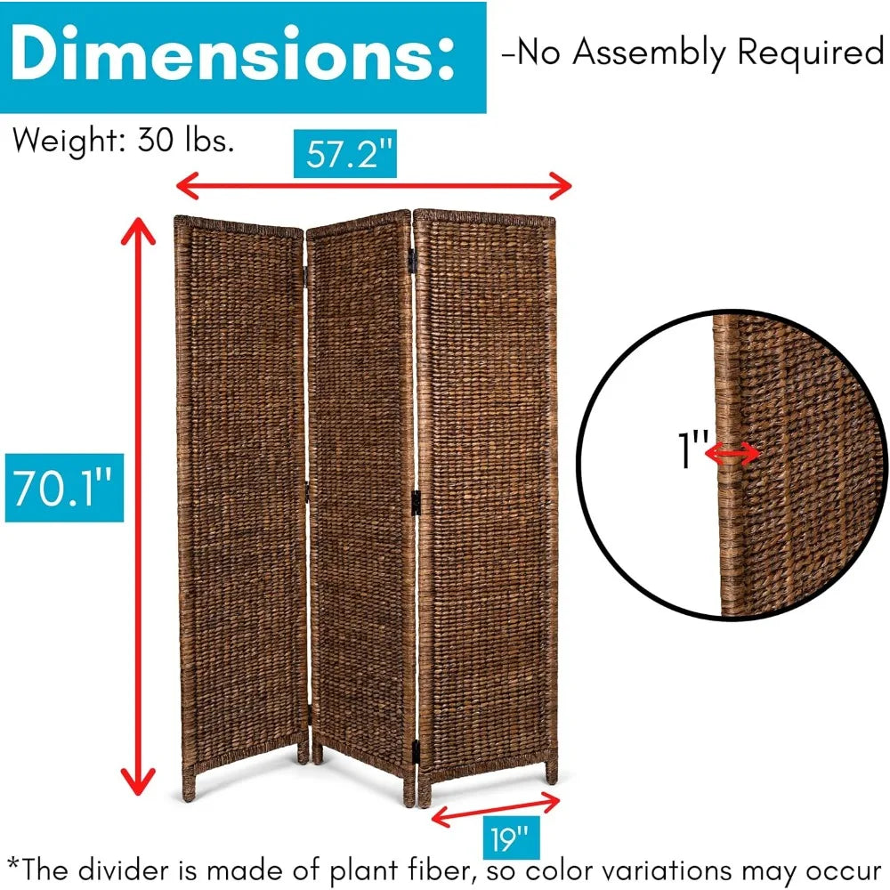 3 Panel Seagrass Room Divider Handwoven Abaca Privacy