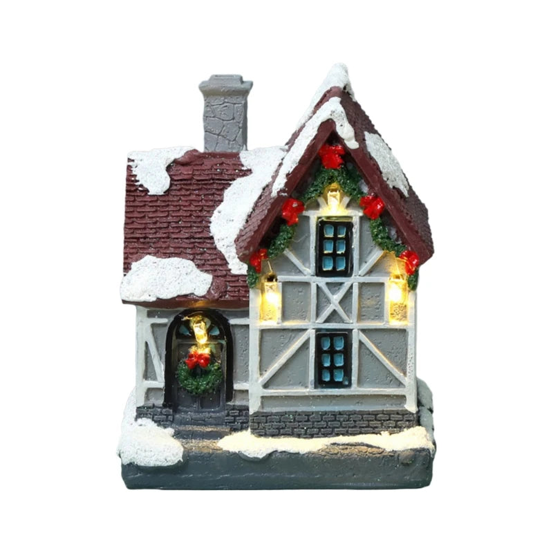 Christmas LED Light House Resin Miniature Village Ornaments