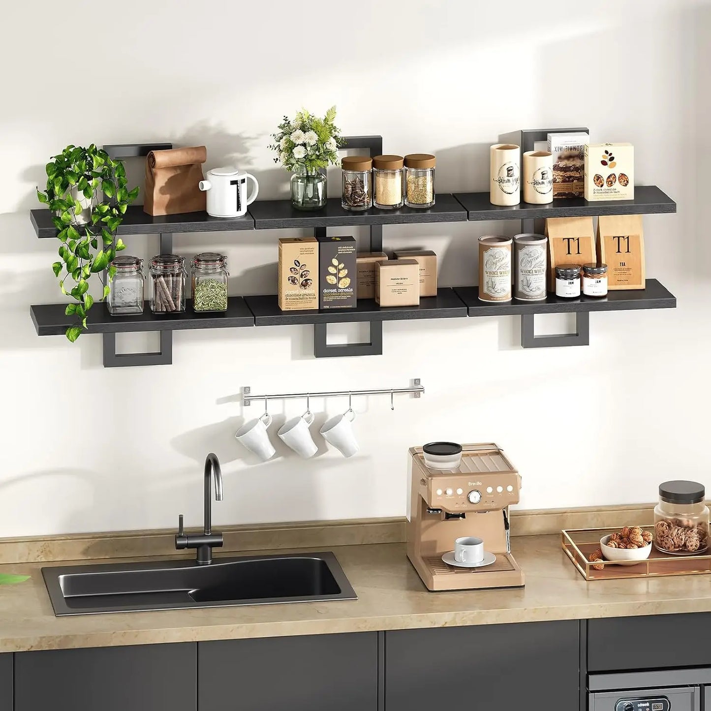 XMSJ Floating Shelves Set Of 3 Wall Mounted 2 Tier