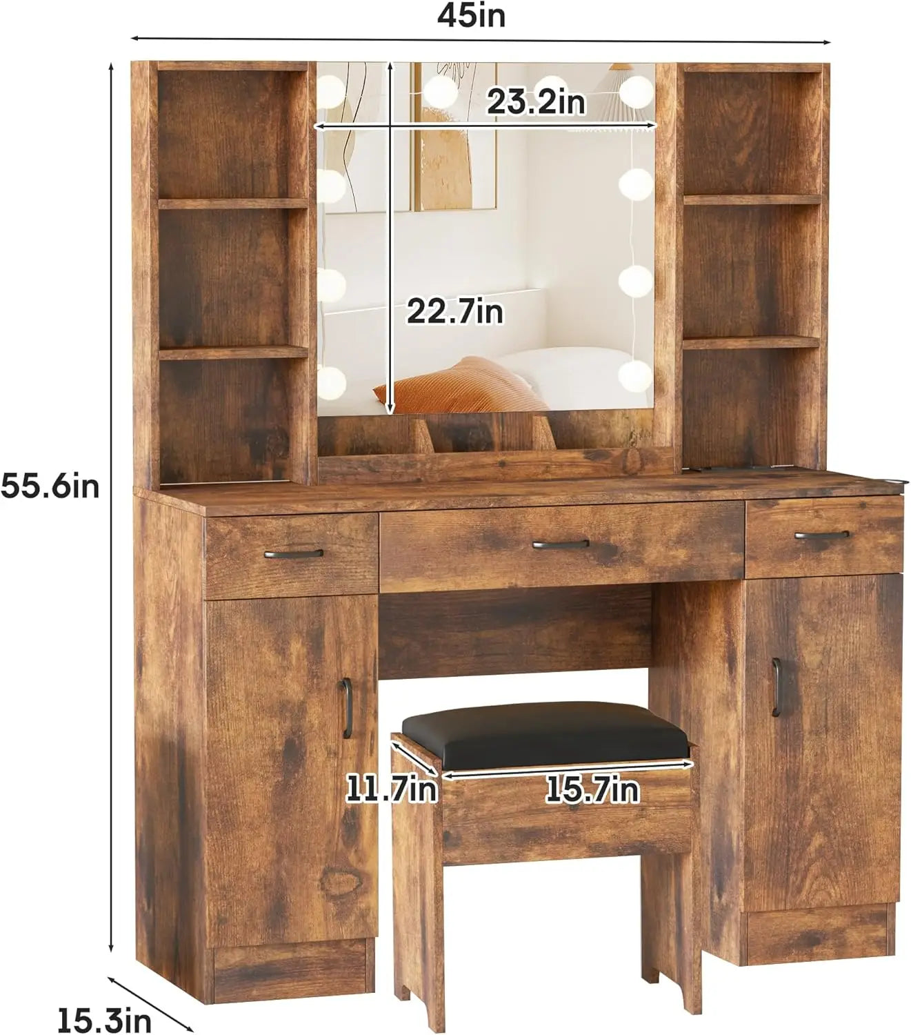 XMSJ Makeup Vanity Table With Lighted Mirror And Outlets