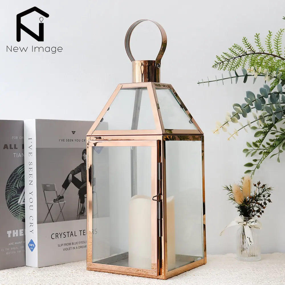 Function Rose Gold Stainless Steel Candle Holder Lantern