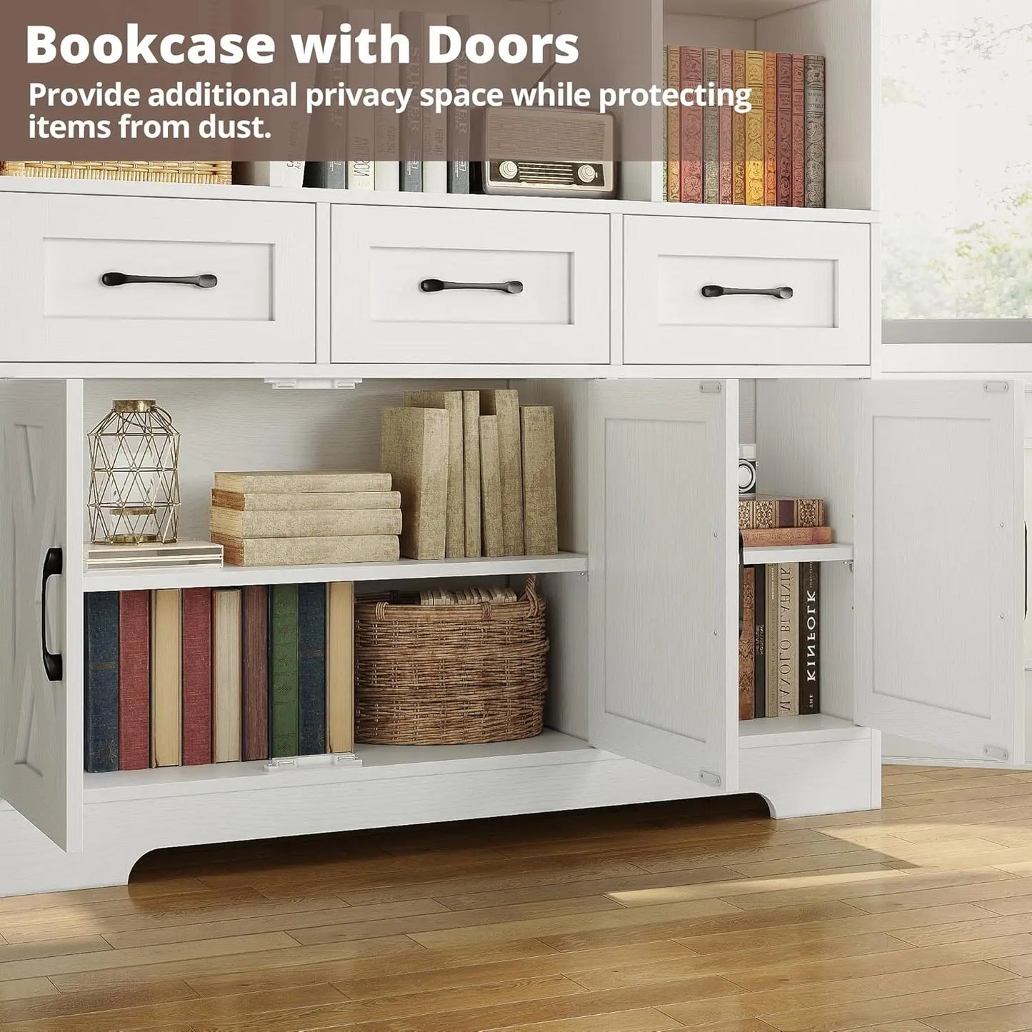 XMSJ Bookshelf With Doors And Drawers Six Tier Cabinet