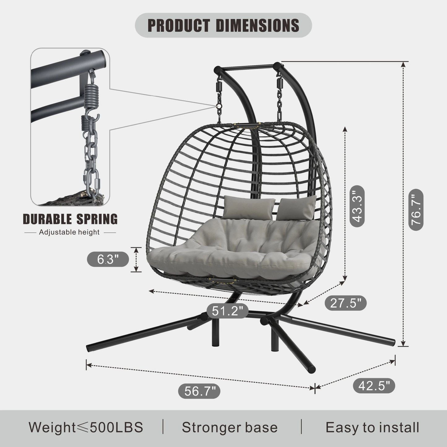 General JDPAG Double Hanging Egg Chair With Stand Hammock