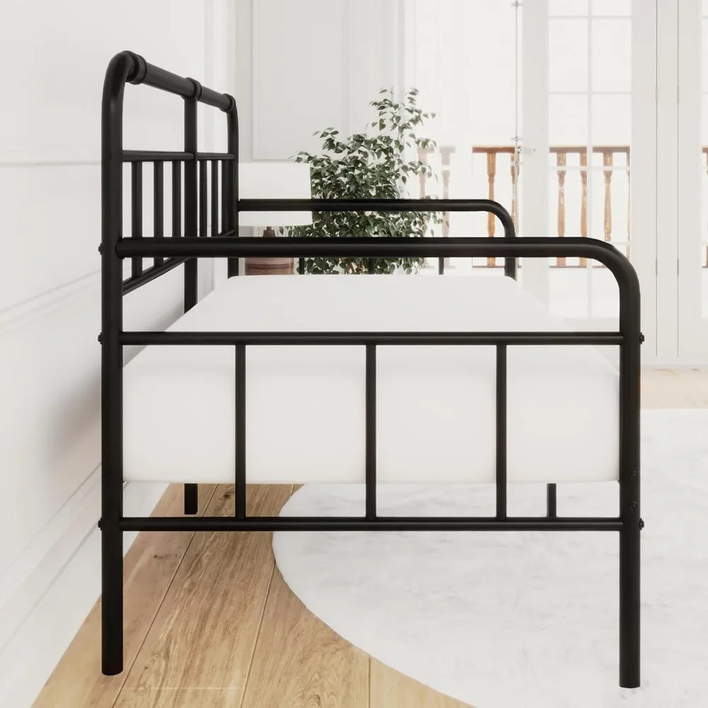 Modern Bed Frame With Steel Slats Support No Box Spring