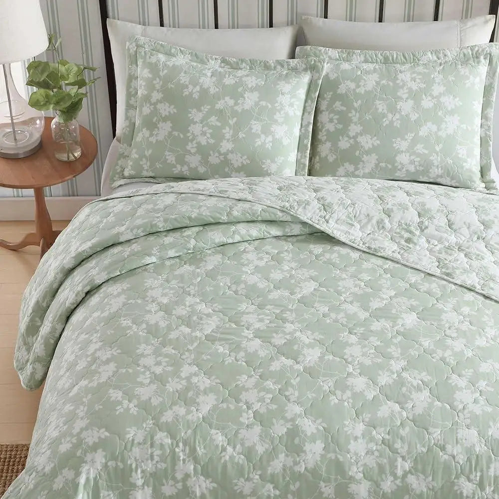 DUTRIEUX Cotton Quilt Set With Shams Floral Design Decor