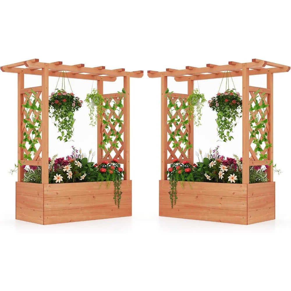 HAPPYGRILL Raised Garden Bed With Trellis And Planter Box