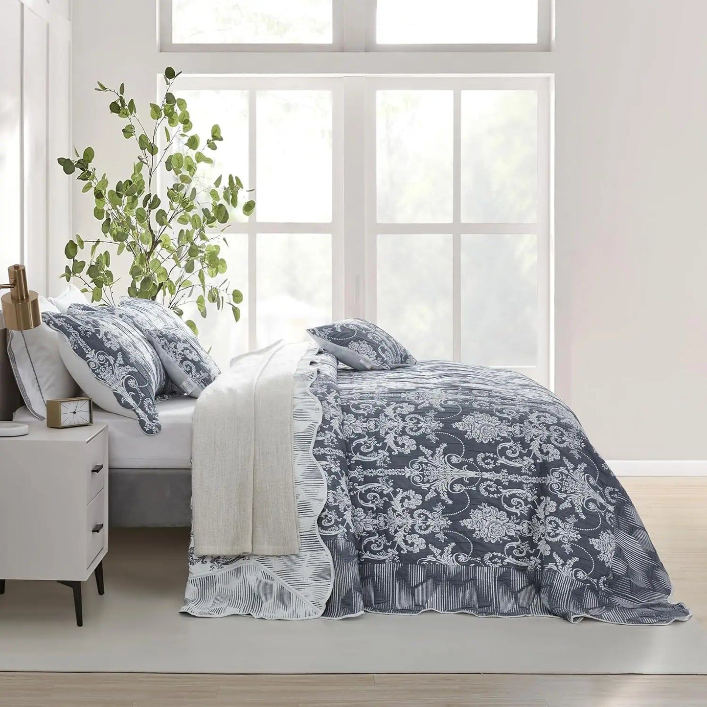 XMSJ Jacquard Matelasse Damask Bedspread Set Lightweight