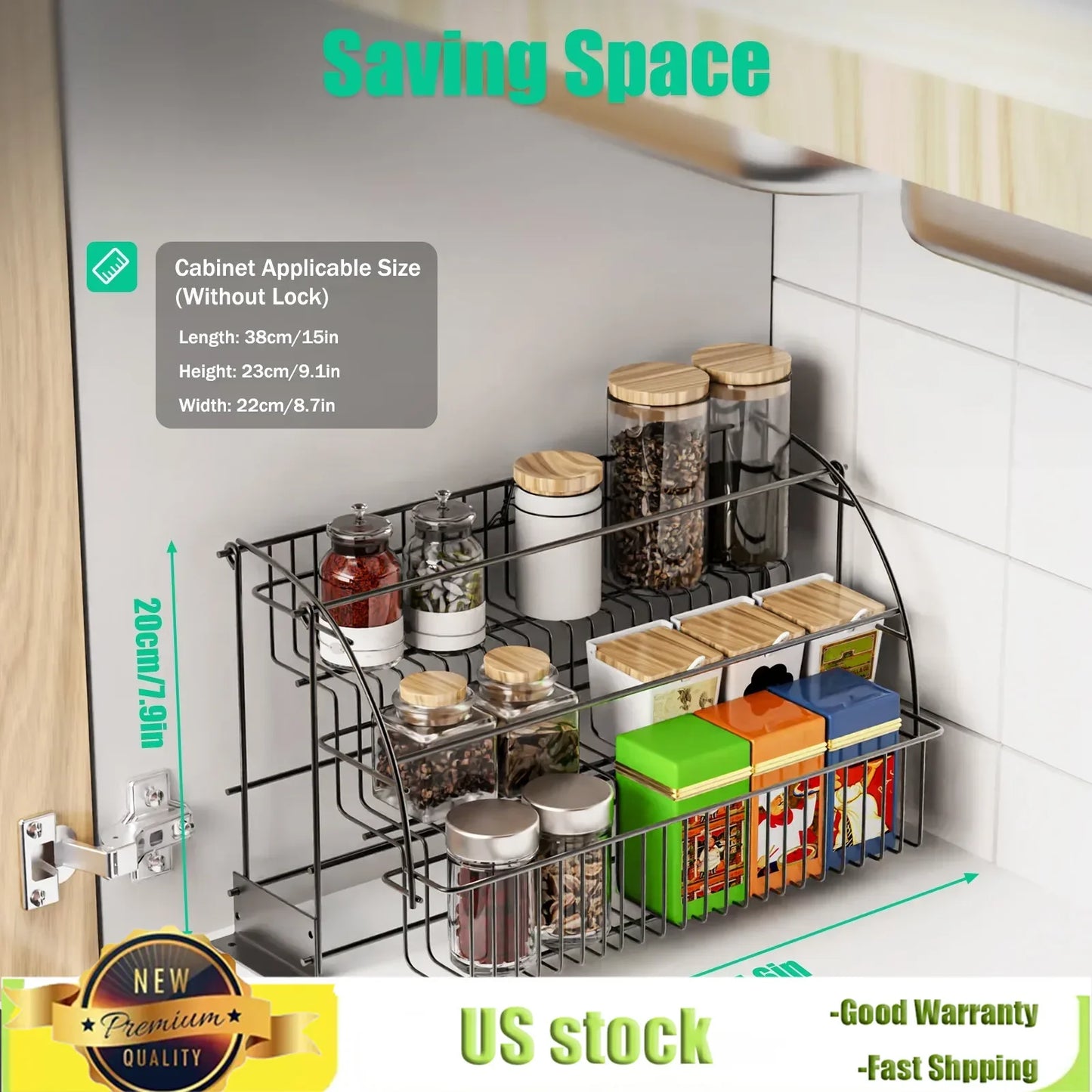 Bymaocar 3 Tier Office Kitchen Spice Rack Telescopic