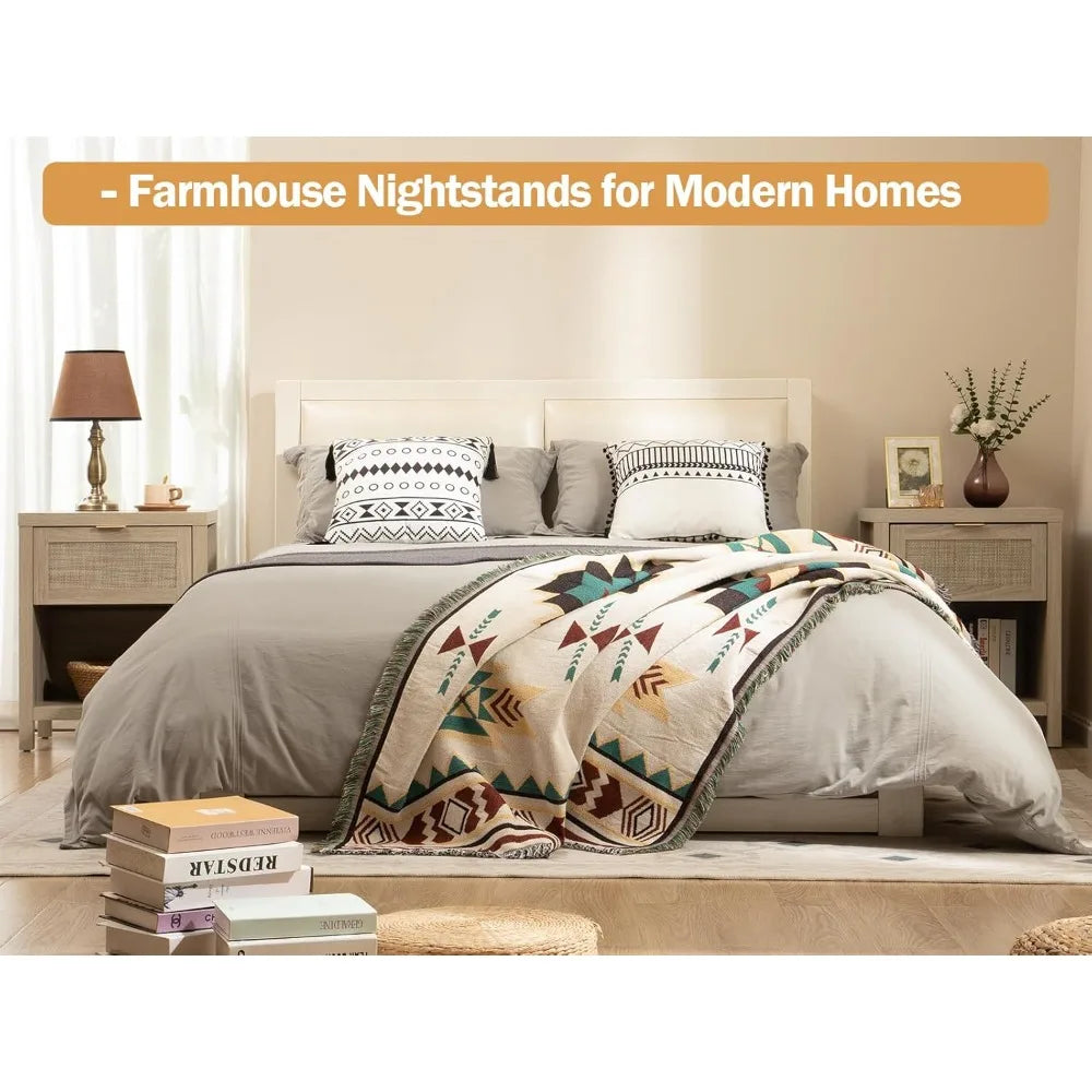 Frame Nightstand Set Of 2 With Drawer And Storage Shelf