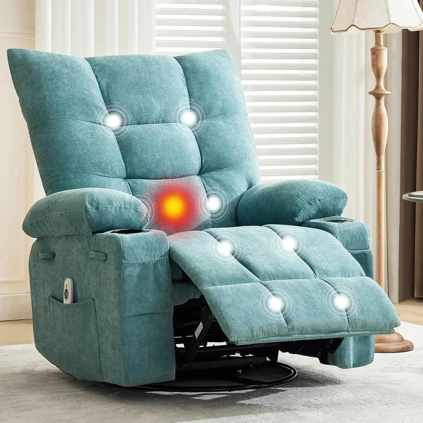 OEING Swivel Rocker Recliner Chair With Massage And Heat