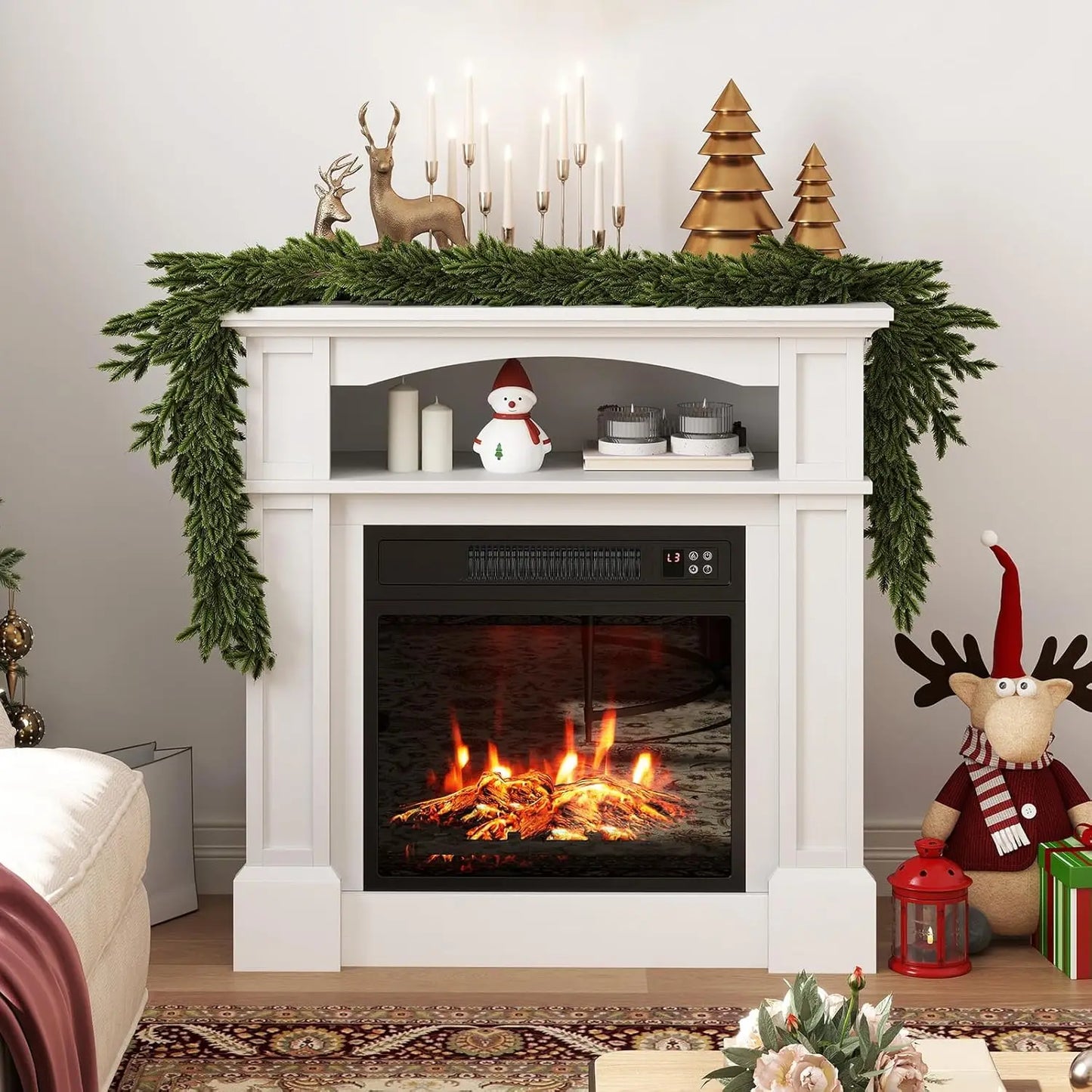 Freestanding Electric Fireplace Mantel And Wood Surround