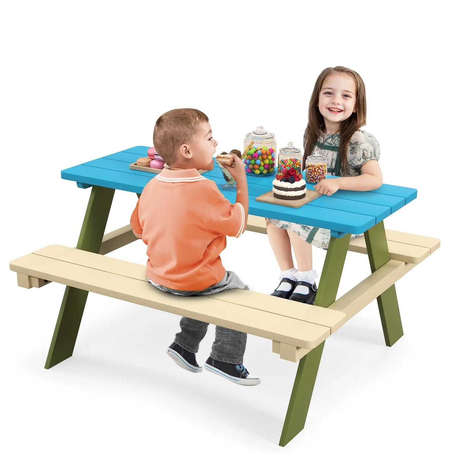 XIUWO Kids Picnic Table with Benches Outdoor Patio Set