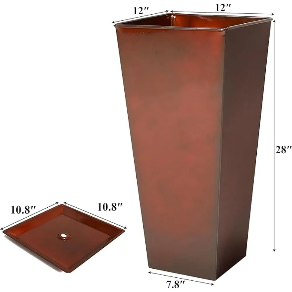 Worth Garden Glazed Metal Planter Set of Two Square Pots