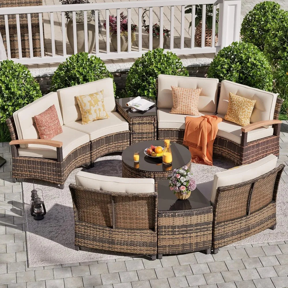 Angduo Outdoor 9 Piece Patio Furniture Set Half Moon