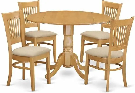 RBXC 5 Piece Kitchen Table Set Round Dropleaf Linen Chairs