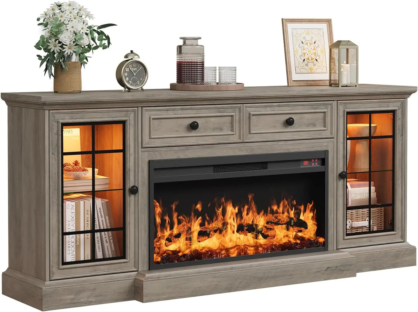 HUANZHUANG Electric Fireplace TV Stand With LED Lights