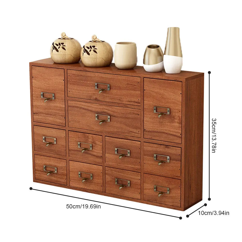 NONED 12 Drawer Wooden Apothecary Cabinet Label Slot Metal Handle