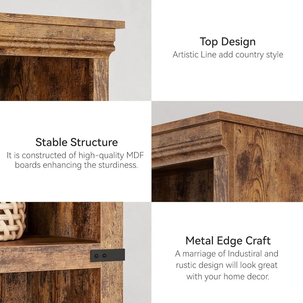 ANGDUO Farmhouse 5 Tier Bookcase With Storage Shelf